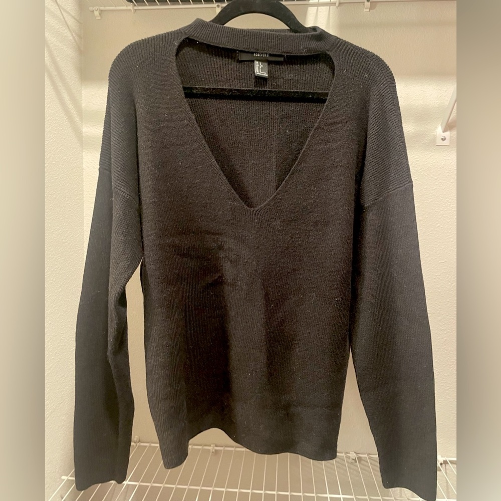 black deep-v cutout sweater